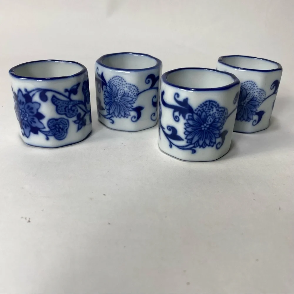 4x Pier 1 Mandarin Blue White Porcelain Napkin Ring Holders